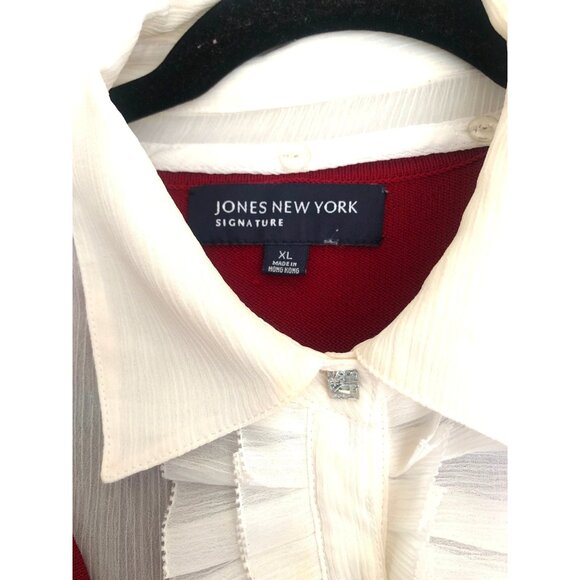 JONES NEW YORK SIGNATURE- WOMENS RED LONG SLEEVE RUFFLE SLEEVES SIZE X-LARGE - Picture 3 of 9